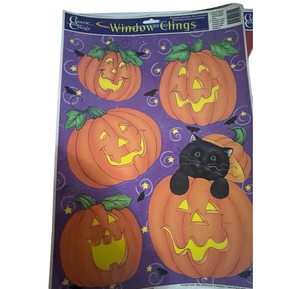 Vintage 2 Classic Clings Window Clings Halloween Pumpkin Black Cats RARE - Picture 5 of 8